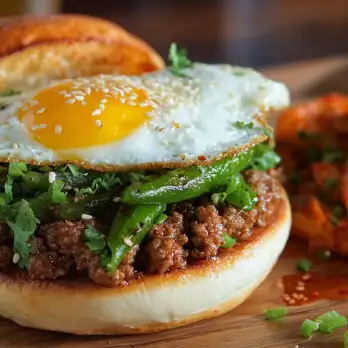 Sappige Varkensburgers met Pittige Kimchi en Shishito Peppers