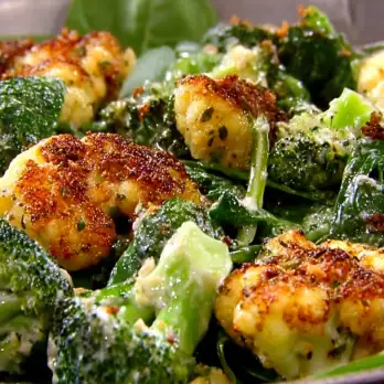 Knapperige Parmezaanse Broccoli en Bloemkool Salade