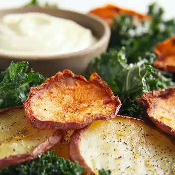 Knapperige Aardappel- en Boerenkoolchips met Citroenmayonaise
