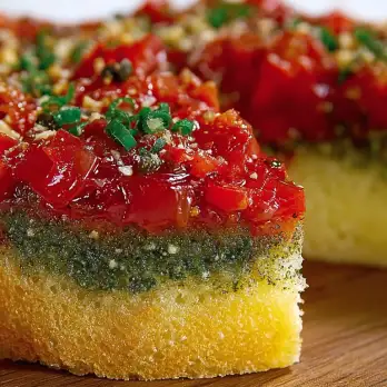 Italiaanse Polenta Torta met Pesto en Tomaten