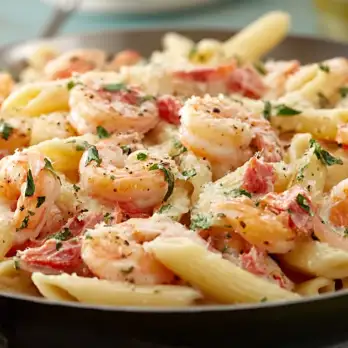 Penne met Garnalen en Romige Kruidendip