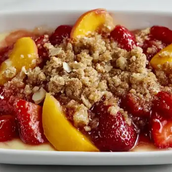 Perzik-Aardbeien Crumble