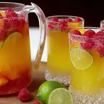 Perzik-Frambozen-Limoen Sangria