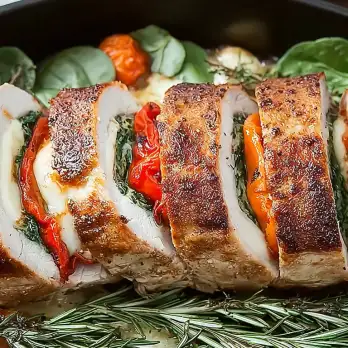 Varkenshaas Gevuld met Provolone, Paprika en Spinazie