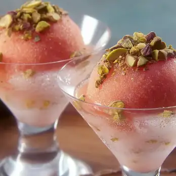 Mandarijnsorbet met Vanillecrème en Pistachenoten