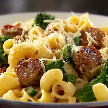 Pasta Roerei met Italiaanse Worst en Kaas