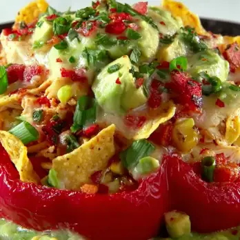 Gevulde Rode Paprika's met Kip en Avocado Saus