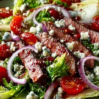 Biefstuksalade met Gorgonzola en Rode Wijn Vinaigrette