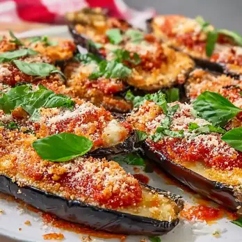 Aubergine Parmigiana met Mozzarella en Basilicum