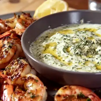 Sautérade Garnalen met Romige Yoghurtdip