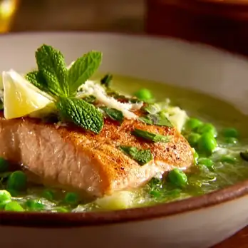 Zalmfilet met Citroen Brodetto en Doperwtenspread