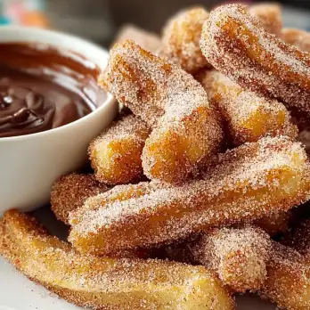 Supersnelle Churros met Kaneelsuiker en Fudgesaus