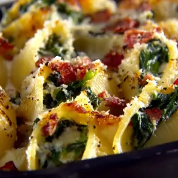 Pasta Schelpen met Pancetta en Spinazie
