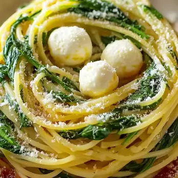Spaghetti Nestjes met Spinazie en Mozzarella