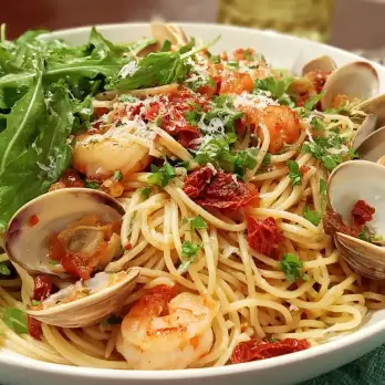 Spaghetti met Pinot Grigio en Zeevruchten