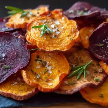 Zoete Aardappel- en Bietenchips met Knoflook Rozemarijn Zout