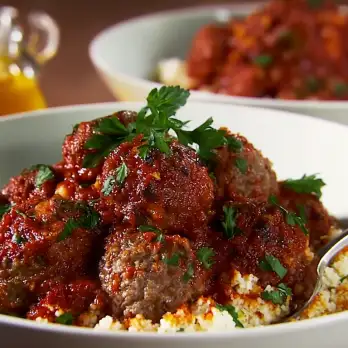 Griekse Gehaktballetjes met Pittige Tomatensaus