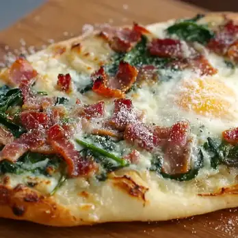 Rookkaas, Spinazie en Pancetta Pizza