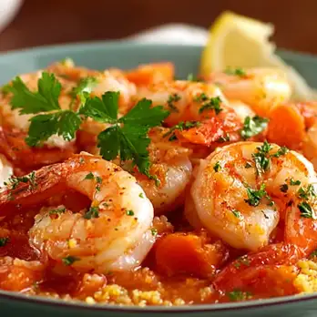 Scampi met Couscous en Tomatensaus