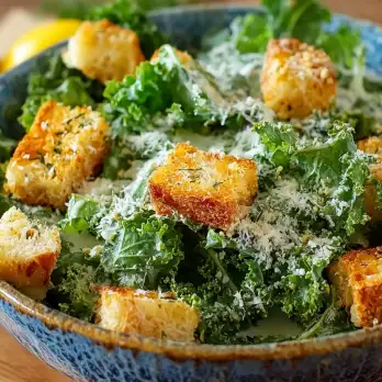 Boerenkool Caesar Salade met Knoflook Croutons