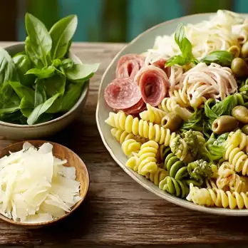 Antipasto Pastasalade met Kalkoen en Verse Basilicum