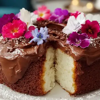 Angel Food Cake met Chocolade-Hazelnootglazuur