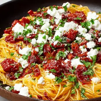 Angel Hair Pasta met Zongedroogde Tomaten en Geitenkaas