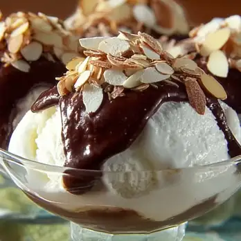 Italiaans Warme Fudge Met IJs en Amandelen