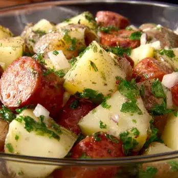 Aardappelsalade met Hotdogs en Verse Kruiden