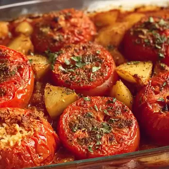 Gevulde Tomaten met Arboriorijst en Aardappel