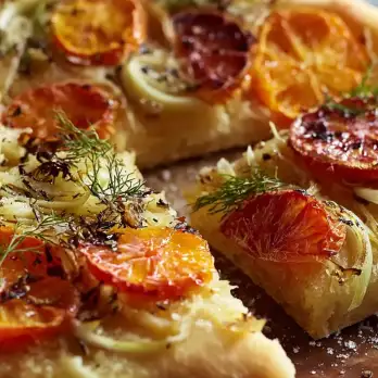 Focaccia met Clementine en Venkel