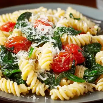 Romige Fusilli met Spinazie en Asiago Kaas