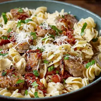 Fusilli met Pittige Worst en Artisjok