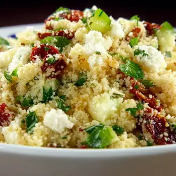 Knapperige Couscous Salade met Ricotta en Zongedroogde Tomaten