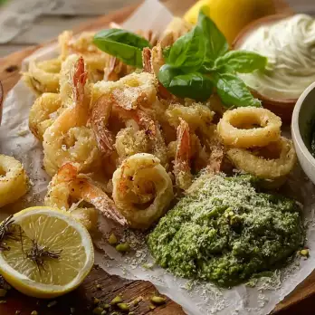 Gefrituurd Zeevruchtenfestijn met Pesto