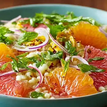 Fregola Salade met Citrus en Rode Ui