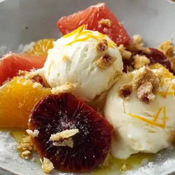 Citrussalade met Vanille Gelato en Amandelkoekjes