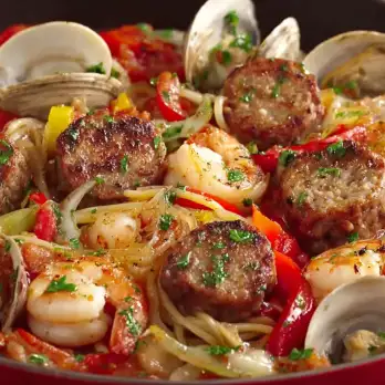 Hollandse Noedelpaella met Worst en Kalkoen