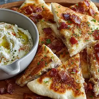 Warme Artisjok-Spek Dip met Pita Chips