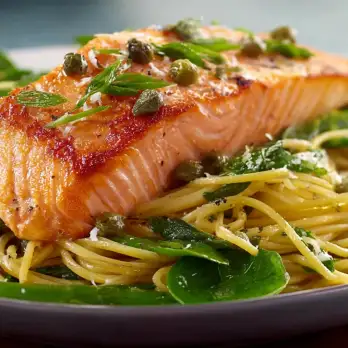 Volkoren Spaghetti met Zalm en Citroensaus