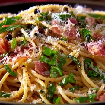 Volkoren Spaghetti met Pecorino en Prosciutto