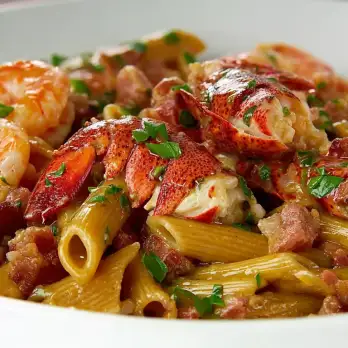 Volkoren Penne met Kreeft, Spek en Garnalen