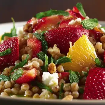 Witte Tarwekorrelsalade met Aardbeien en Geitenkaas