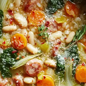 Rustieke Italiaanse Bonensoep met Kalkoen en Farro