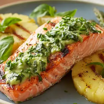 Gegrilde Zalm met Ananas en Avocado Dipsaus