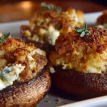Portobello Champignons Gevuld met Gorgonzola en Kalkoenworst