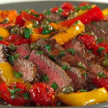 Gegrilde Biefstuk met Paprika-Capersalsa
