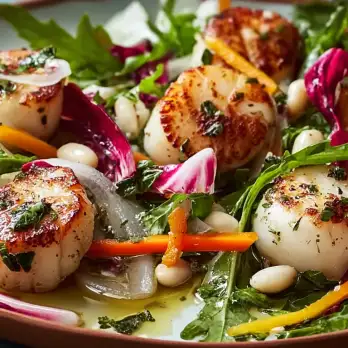 BBQ Zeevruchtensalade met Sint-Jakobsschelpen en Inktvis