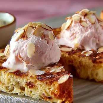 Gegrilde Panettone met Aardbeienijs en Amandelen