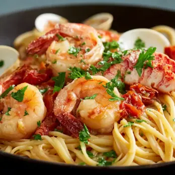 Pittige Gegrilde Zeevruchtenpasta Fra Diavolo